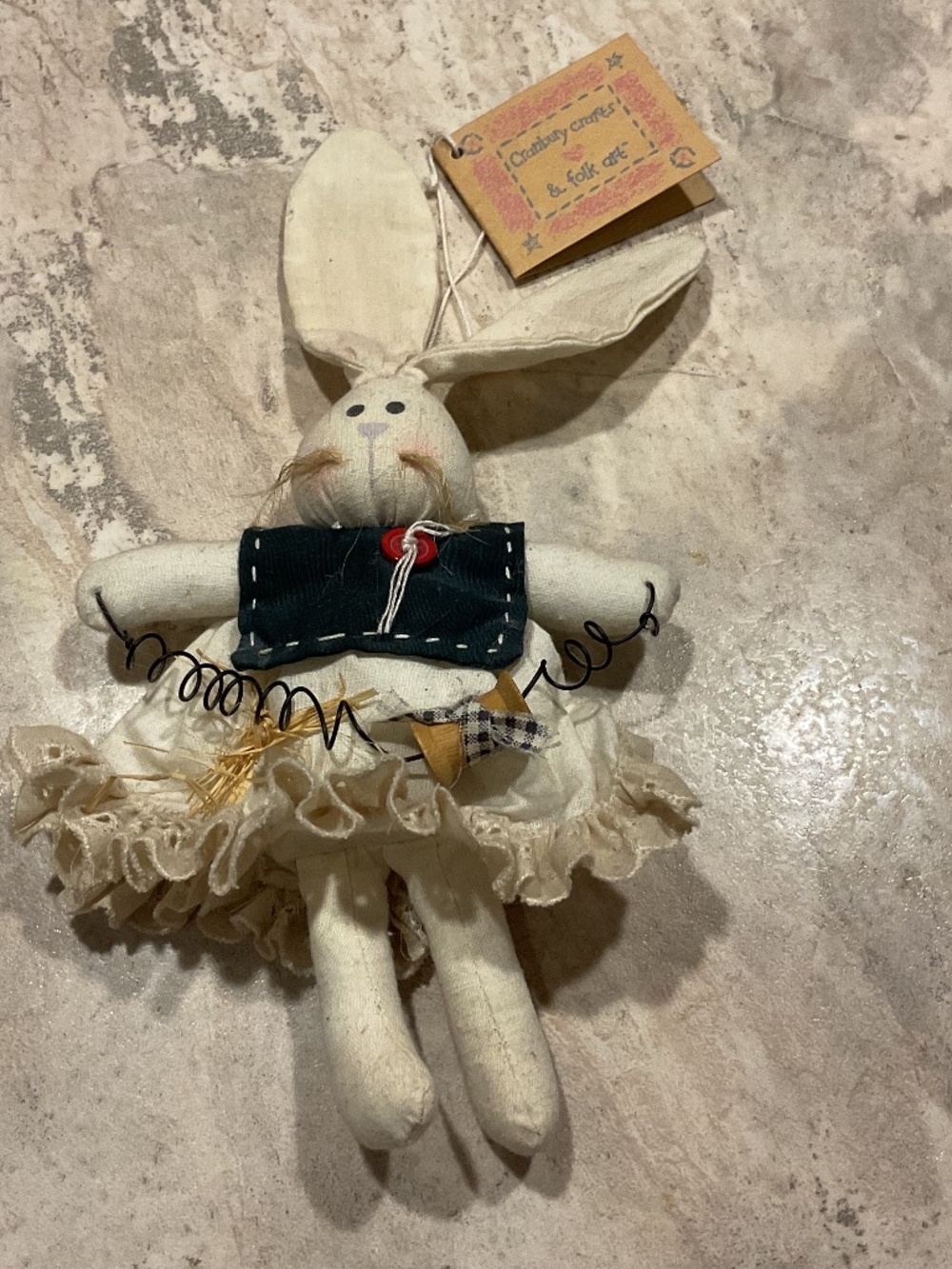 Cranberry Crafts Vintage Cloth Doll Floppy ear Bunny 6” tall 1990’s